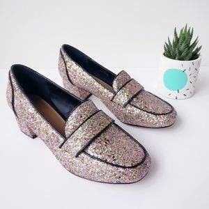 ASOS Multi Spring Glitter Block Heel Loafers
